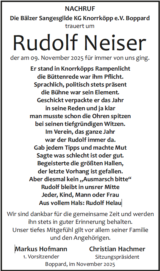 Nachruf Rudolf Neiser